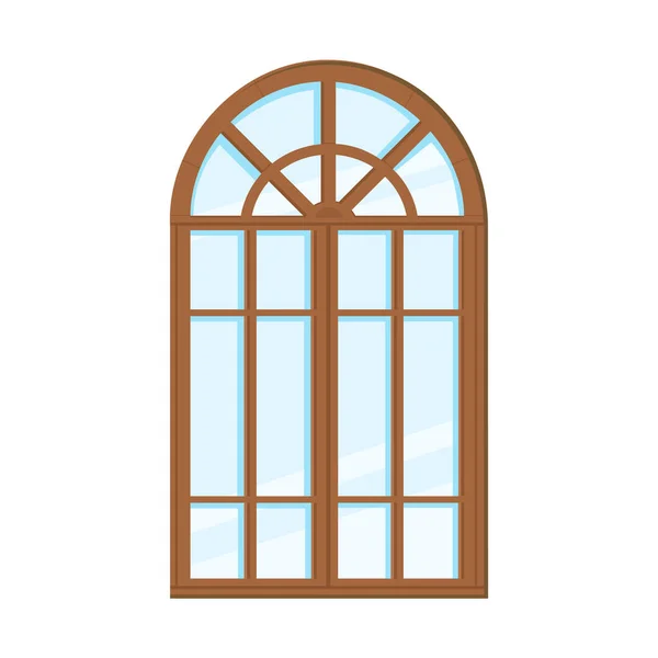 白い背景に隔絶された閉じた窓 木製のフレームとガラス 古いアーチ窓だ ベクターイラスト — ストックベクタ