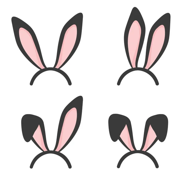 Bunny Ears Headband Black Rabbit Easter Mask Collection Vector Icon — Stock Vector