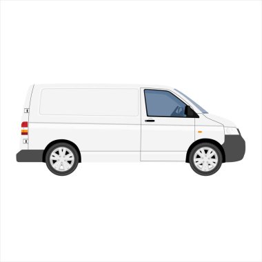 Hi-detailed Kargo Teslimat Van vektör şablonu. Taşımacılıkta Marka ve Kurumsal kimlik tasarımı için Mockup Şablonu. Gerçekçi Beyaz Kargo Van.