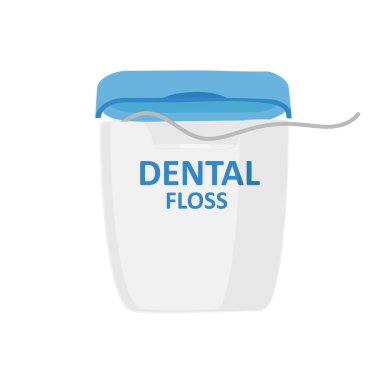 Beyaz arkaplanda diş ipi simgesi izole edildi. Sağlık ve diş sağlığı hizmetleri. Yemekten sonra dişlerinin arasını temizlemek için diş ipi. Vektör 