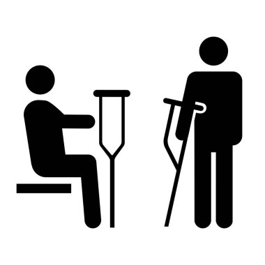 Yaralılar için simge önceliği. Yaralılar için oturma önceliği. Koltuk değnekleriyle imzala. Vektör