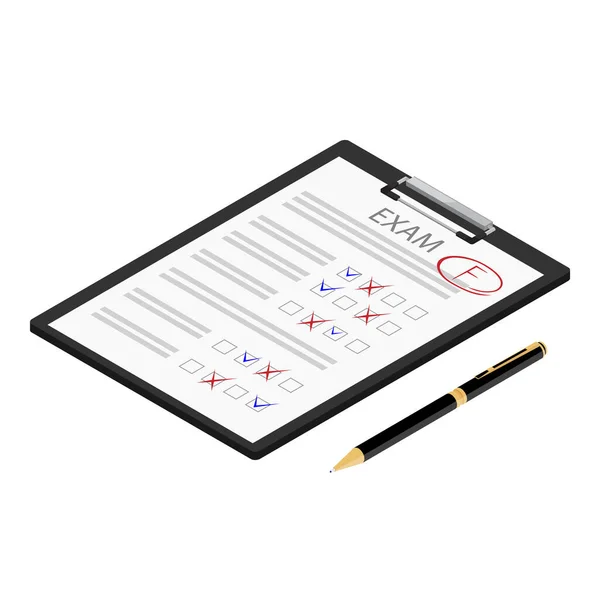 Prüfungsbogen Mit Der Note Mit Stift Isoliert Auf Weißem Hintergrund — Stockvektor
