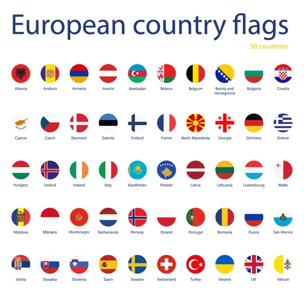 Εικονογράφηση Διάνυσμα Σύνολο Ευρωπαϊκών Σημαιών Χωρών Ονόματα Χώρες — Διανυσματικό Αρχείο