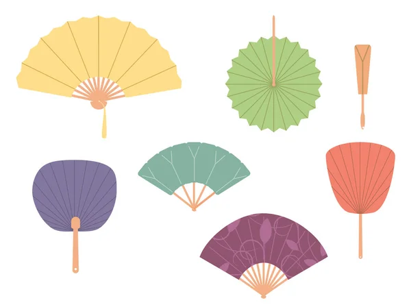 Des Fans Asiatiques Ensemble Ventilateur Traditionnel Coloré Main Isolé Sur — Image vectorielle