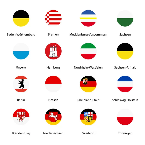 Emblemas Bandeiras Terras Federais Alemãs Estado Isolado Com Nomes Texto —  Vetores de Stock