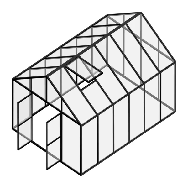 Töm Växthuset Med Öppnat Fönster Och Dörrars Isometrisk Isolerad Vit — Stock vektor