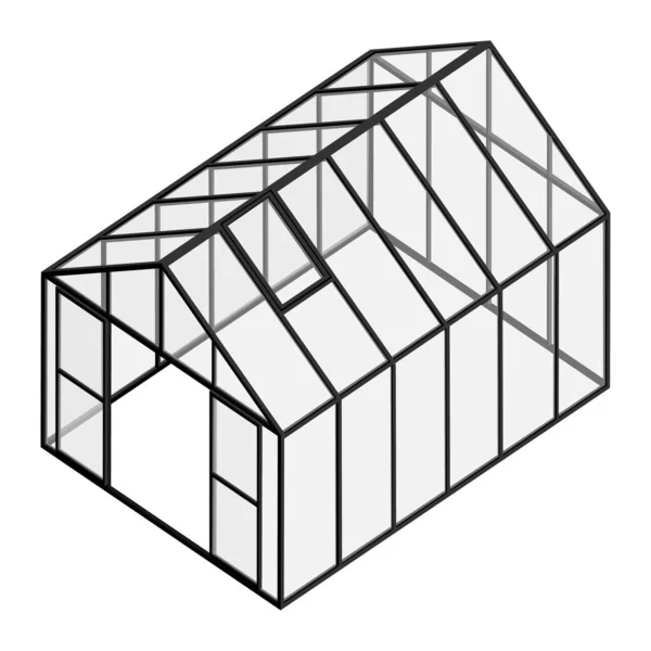 Empty Greenhouse Opened Door Closed Window Isometric View Isolated White — Stock Vector