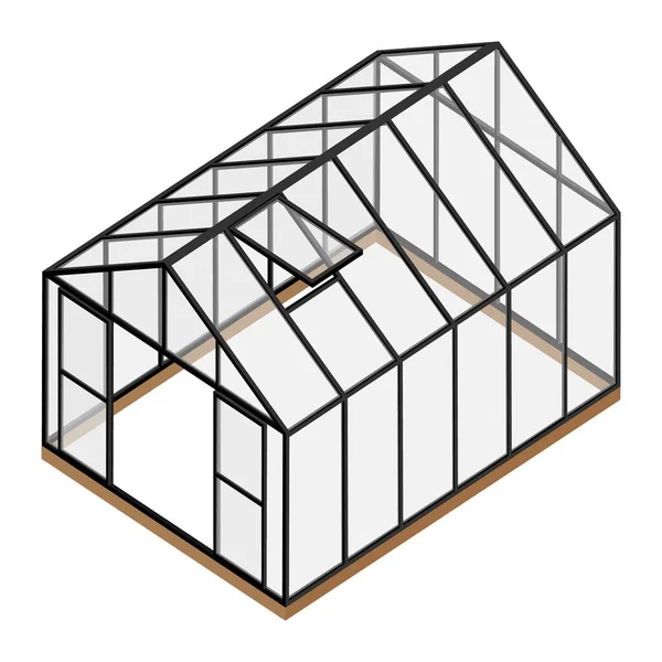 Prázdný Skleník Otevřeným Oknem Dveřním Izometrickým Pohledem Izolovaný Bílém Pozadí — Stockový vektor
