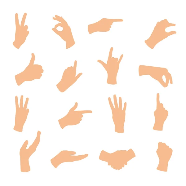 手を握って 数字のジェスチャー 額のサインで手 信号と握手を示すオープンアーム インタラクティブな通信セット — ストックベクタ