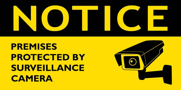 用监视摄像头保护的地方注意黄色标志 — 图库矢量图片
