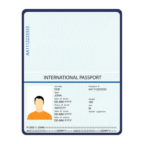 Reisepass Mit Biometrischen Daten Ausweispapier Vorlage Für Internationale Reisepässe Mit — Stockvektor