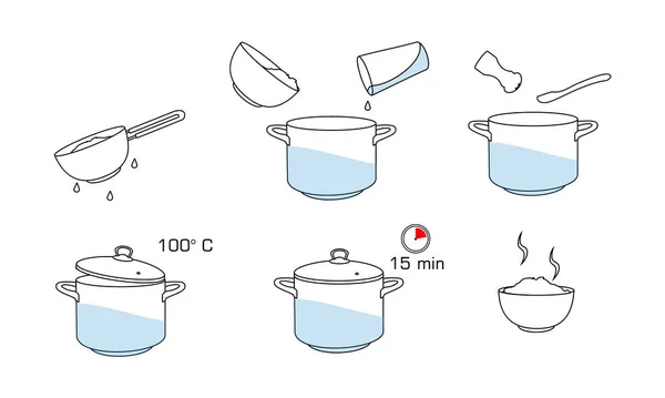 Приготовить Рис Несколькими Ингредиентами Легко Рецепт Инструкция Приготовлению Риса Завтрак — стоковый вектор