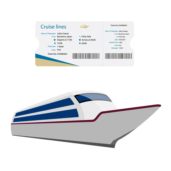 Cruise Lijn Ticket Ontwerp Cruise Luxe Motorboot Vector — Stockvector