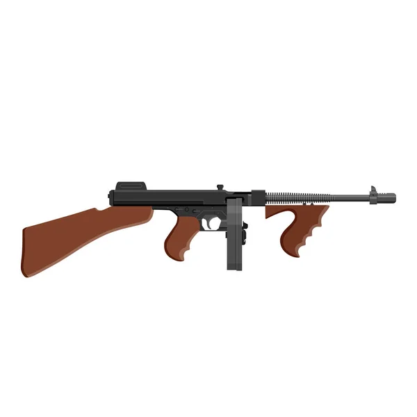 Arma Automática Tommy Gun Thompson Submetralhadora Vetor Isolado — Vetor de Stock