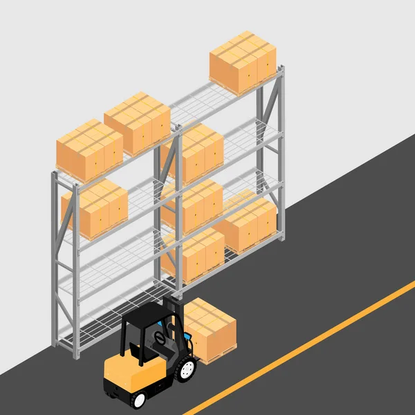 Warehouse Interior Shelves Pallets Forklift Boxes Logistic Delivery Service Concept — Stock Vector
