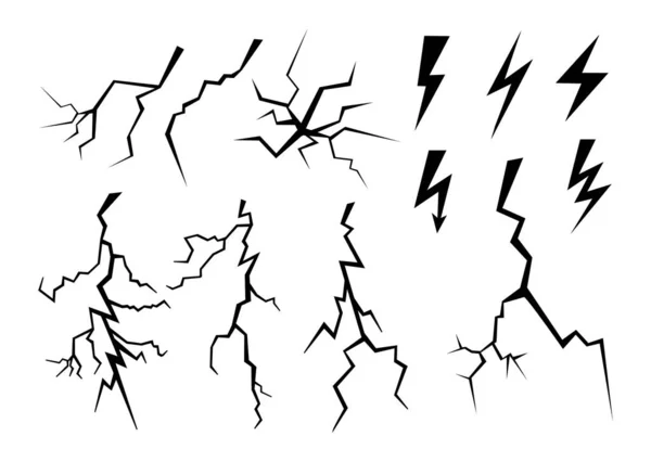 Set Lightnings Isolated White Background Collection Black Natural Phenomena Lightning — Stock Vector