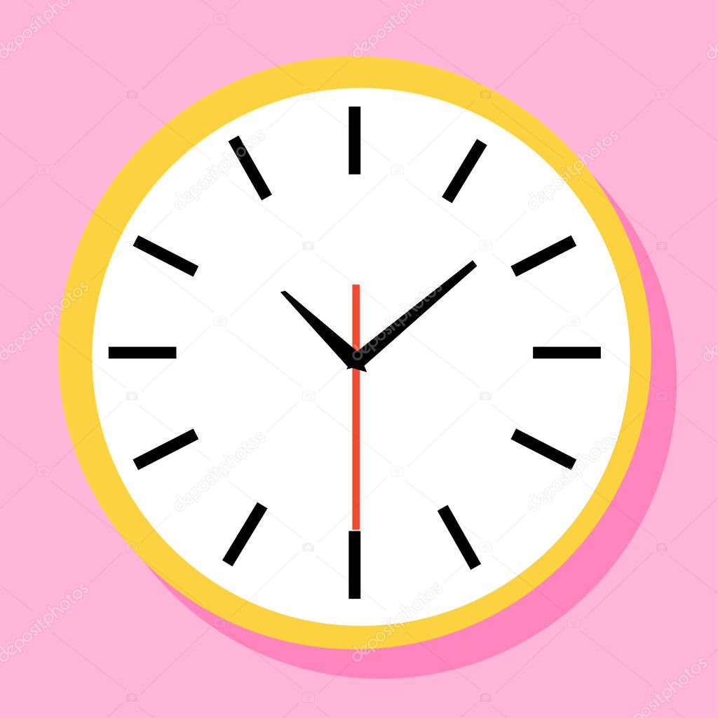 Clock icon in flat style, timer on color background. Vector design element