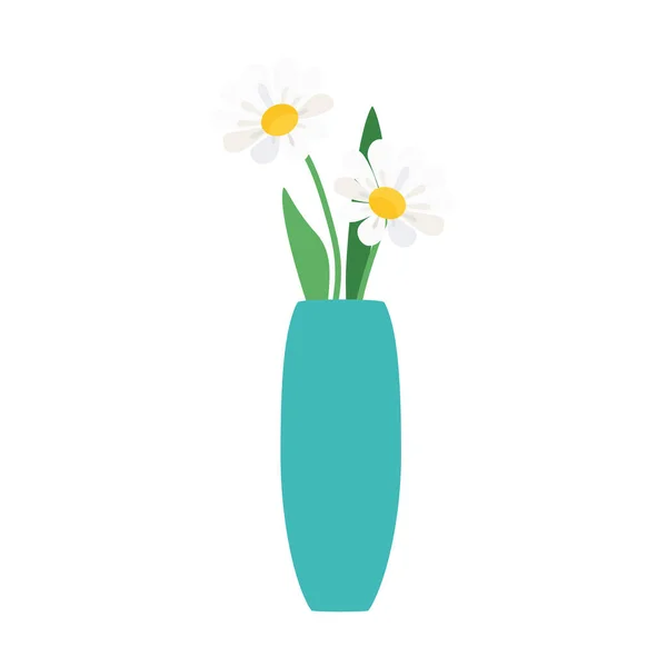 花瓶中的洋甘菊花 白色背景隔离 色彩艳丽的花瓶 花朵盛开 可作装饰和室内装饰 矢量说明 — 图库矢量图片