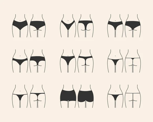 Types Women Panties Front View Underwear Set Classic High Waist — Stock Vector