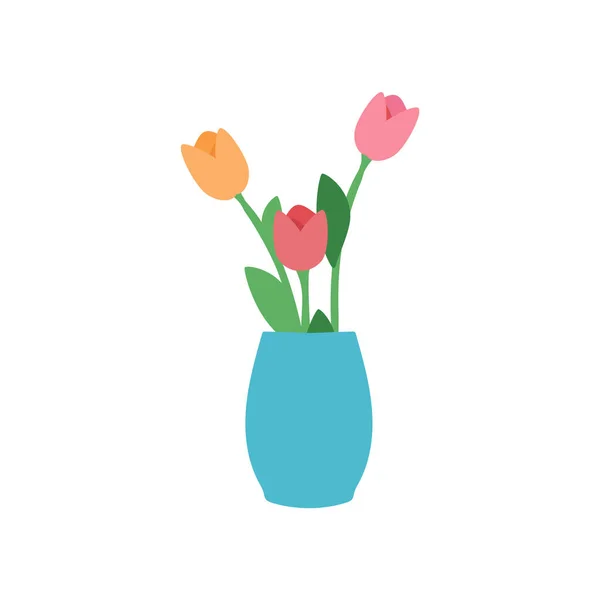 Tulpenblütenstrauß Vase Isoliert Auf Weißem Hintergrund Farbige Vase Mit Blühenden — Stockvektor