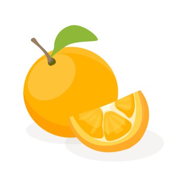 Yeşil yapraklı portakal meyvesi ve beyaz arka planda izole edilmiş meyve. Vektör illüstrasyonu