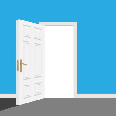 Vektör illüstrasyonu açık kapı girişi beyaz arka planda izole edilmiş gerçekçi kapı. Açık ev konsepti