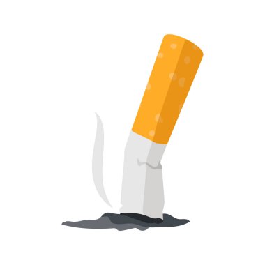 Crushed smoked cigarette butt. Burnt cigarette butt isolated on white background. Vector illustration