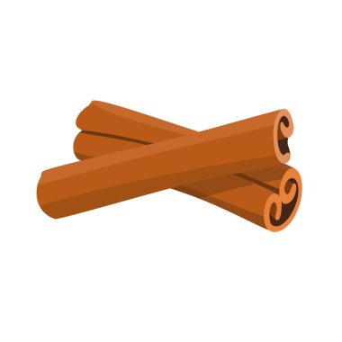 Beyaz arka planda izole edilmiş iki tarçın çubuğu. Vektör illüstrasyonu