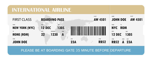Airline boarding pass template design. Plane ticket. Airport, plane pass document. Vector illustration