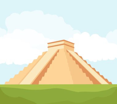 Antik Maya piramitleri Chichen Itza. Meksika, Yucatan 'daki El Castillo (Kukulkan Tapınağı) Maya piramidi. Vektör illüstrasyonu