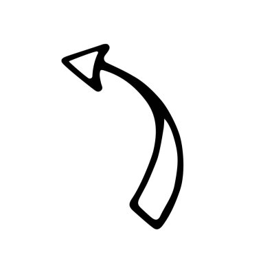 Siyah el çizimi ok beyaz arkaplanda izole edilmiş. Keçeli kalemle çizilmiş element. Vektör illüstrasyonu