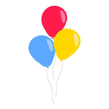 Bir grup, düz stil renkli helyum balonu. Balonlar beyaz arka planda izole edildi. Vektör illüstrasyonu