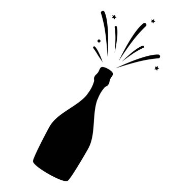 Şampanya şişesi ikonu. Şampanya şişesinin siyah silueti. Vektör illüstrasyonu.