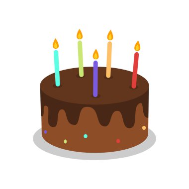 Çikolatalı doğum günü pastası. Renkli ve lezzetli bir doğum günü pastası. Parti elemanı. Vektör illüstrasyonu 