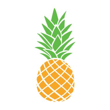 Tropik meyve ananas logosu tasarımı. Beyaz arka planda izole edilmiş ananas. Vektör illüstrasyonu