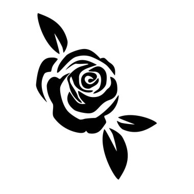 Yapraklı dekoratif siyah gül. Bir dizi çiçek silueti. Vektör illüstrasyonu