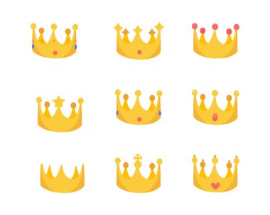 Çizgi film altın taç simgesi beyaz arka planda izole edildi. Vektör illüstrasyonu