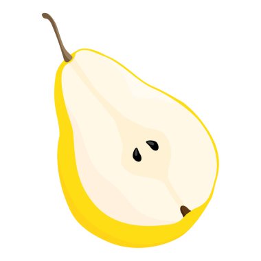 Beyaz arka planda izole edilmiş yarı sarı armut meyvesi. Dilimlenmiş armut. Vektör illüstrasyonu