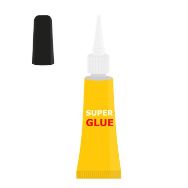 Beyaz zemin üzerinde izole edilmiş süper yapıştırıcı küçük tüp. Kapağı açık süper yapıştırıcı. Vektör