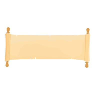 Beyaz arkaplanda izole edilmiş uzun yatay parşömen parşömenini aç. Eski kağıt rulo, papirüs. Vektör illüstrasyonu