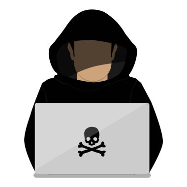 Kapüşonlu hacker çevrimiçi güvenlik konsepti. Hacker ve Siber suçlular vektör simgesi