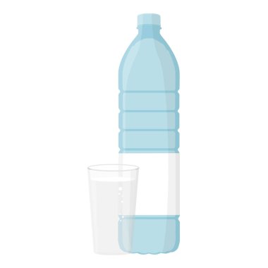 Beyaz arka planda izole edilmiş cam ve su şişesi. Vektör