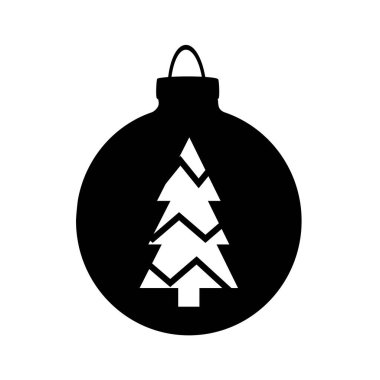 Black silhouette christmas ball with christmas tree isolated on white background. Vector clipart