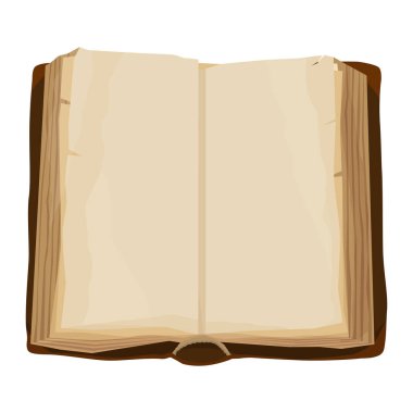 Beyaz arkaplanda izole edilmiş eski açılmış boş kitap. Vektör