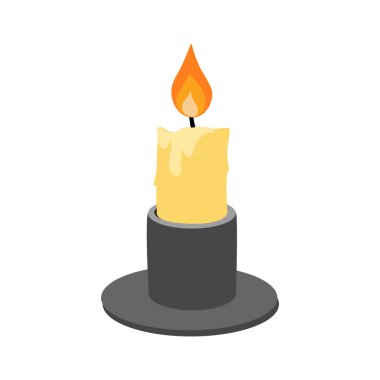 Siyah mum tutacağında yanan mum beyaz arka planda izole edilmiş. Cadılar Bayramı öğesi. Vektör