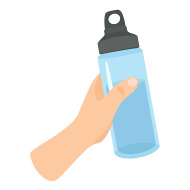 Beyaz arka planda izole edilmiş, yeniden kullanılabilir su şişesi. Su dengesi, sağlıklı yaşam tarzı. Spor salonu şişesi. Vektör