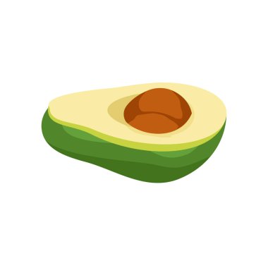 Olgun avokadonun yarısı beyaz arka planda izole edilmiş. Vektör illüstrasyonu