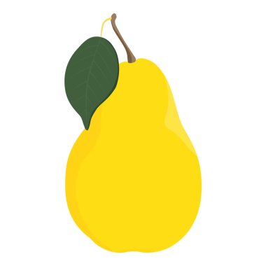 Beyaz arka planda yeşil yapraklı taze sarı olgun armut. Vektör illüstrasyonu