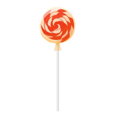 Beyaz arka planda izole edilmiş tahta çubukta lolipop. Kağıda sarılmış şeker lolipopu. Vektör