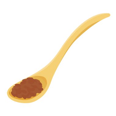 Beyaz arka planda izole edilmiş tahta kaşıkta keten tohumu. Sağlıklı besinler organik kurutulmuş Linum usitatissimum. Vektör 